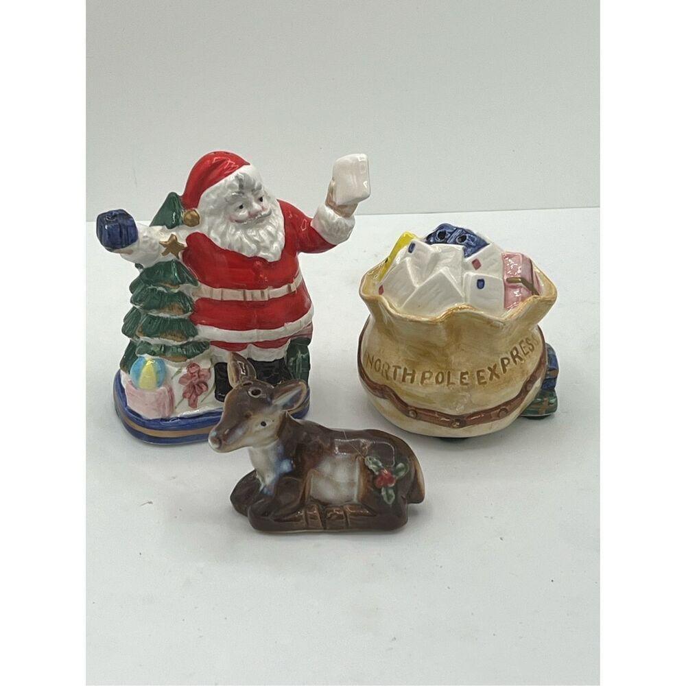 VTG Fitz & Floyd Christmas Santa mail North Pole Express Salt pepper shakers & B